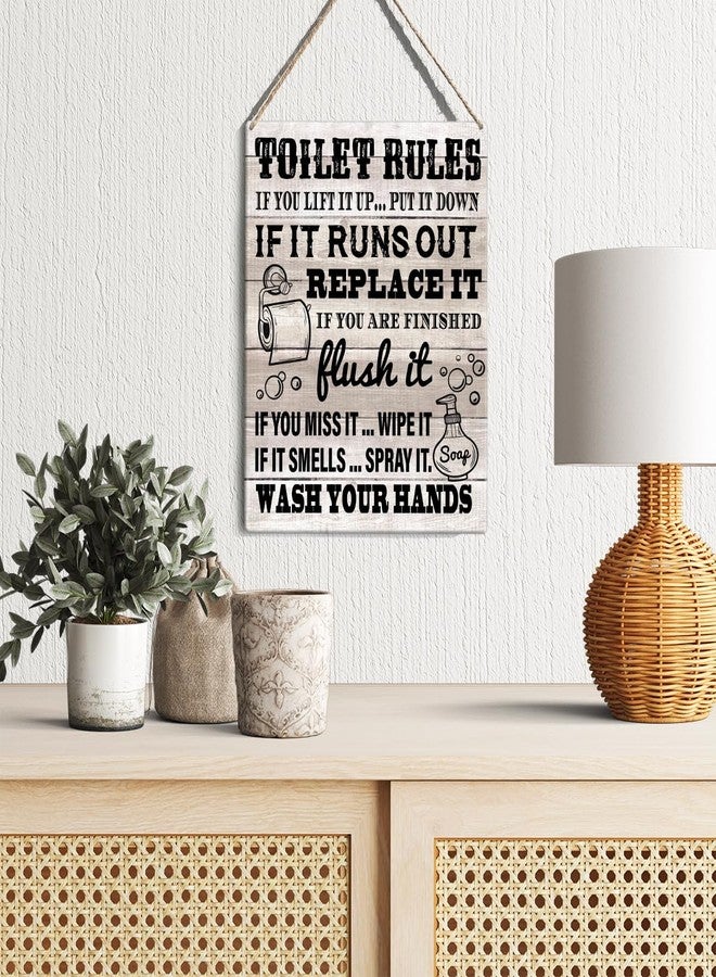 GUDIAO Farmhouse Bathroom Toilet Rules Signs Wall Decor Rustic Wash Your Hands Bathroom Wood Plaque Wooden Hanging Sign Decoration for Home Toilet Door 8 x 10 - Image 3